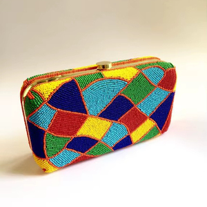 Bolso de mano tipo sobre con cuentas rojas naranja al mejor precio, cartera larga de cuentas de vidrio para mujer, bolso de noche para fiesta o banquete, tarjetero con cuentas. - Product Image 1