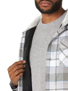 2023 OEM Vintage Unisex Slim Canvas Long Sleeve Quilted Lined <b>Flannel</b> Shirt <b>Jacket</b> with Hood Cartoon Streetwear - Product Image 3