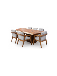 Table à manger rectangulaire moderne en bois massif avec 6 chaises rembourrées, design mi-siècle, ensemble de meubles pour la maison - Product Image 1