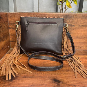 Hot Selling Hand Tooled Leather Fringe Crossbody Bag Cowhide Turquoise <b>Stone</b> Shoulder Bag Western Leather Envelope Women Purse - Product Image 5