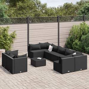 Ensemble de 9 canapés de patio en rotin PE noir, meubles de jardin en acier thermolaqué - Product Image 1