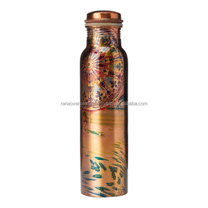 Unique Enamel Design on Pure Copper <b>Water</b> <b>Bottle</b> Handcrafted Ayurveda Health Benefits Copper Vessel for Drinking - Product Image 1