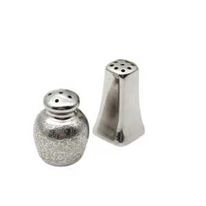 Hammered Stainless Steel Leak Proof Dishwasher Safe <b>Salt</b> and Pepper Shakers Small Metal Tapered Spice Dispenser Set - Product Image 3