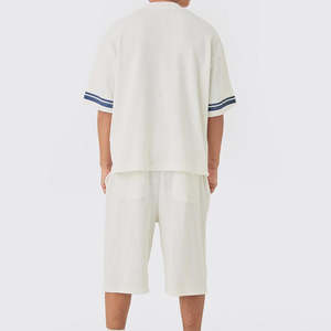 Ensemble d'été pour homme respirant avec impression de logo personnalisé, 2 pièces, t-shirts et shorts surdimensionnés, polyester/coton - Product Image 5