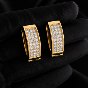 Lab Grown Diamond 18K <b>Solid</b> Gold V Shaped <b>Hoop</b> <b>Earrings</b> Round Cut Pave Diamond Huggie <b>Earrings</b> DEF VVS Fine Jewelry for Women - Product Image 1