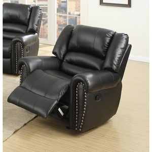 Poltrona Reclinabile Manuale Moderna 1 Posto in Pelle Nera con Braccioli Imbottiti e Dettagli Decorativi per Soggiorno - Product Image 2