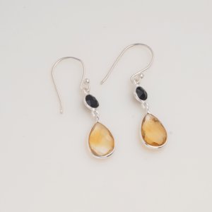 Natural Citrine <b>Black</b> Onyx 925 Sterling Silver <b>Dangle</b> <b>Earrings</b> Natural Faceted Gemstone Drop <b>Earrings</b> Handmade Jewelry Gift Her - Product Image 3