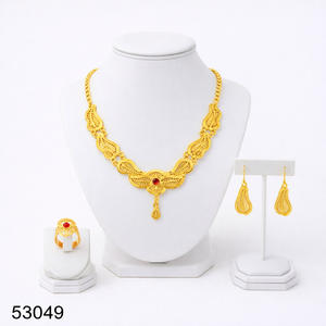 Elegante Juego de Collar y Pendientes de Mujer con Diseño de Hoja, Chapado en Oro y Circonitas, Cadena de Cuerda de 16 Pulgadas, Modelo 53053 - Product Image 6