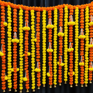 Orange Yellow Marigold Flower Curtain Toran Hanging Tassels Wedding Festival Mandap <b>Home</b> Entrance Eco-Friendly Decoration - Product Image 5