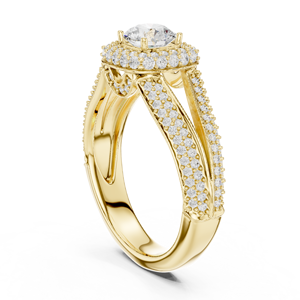 แหวนเพชรทรงกลมเพาะเลี้ยงในห้องปฏิบัติการ ทอง 14K 18K ดีไซน์วงแหวนสองชั้นแบบ Halo ประดับเพชรแบบ Pave ด้านข้างแหวนแบบ Split Shank สี DEF ระดับความสะอาด VVS เครื่องประดับชั้นดี แหวนหมั้น ODM - Product Image 4