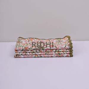 Servilletas de Algodón con Estampado Floral Rosa Salmón, Hechas a Mano en India por Ridhi, con Bordado, Reutilizables para Bodas, Restaurantes y Hoteles - Product Image 6