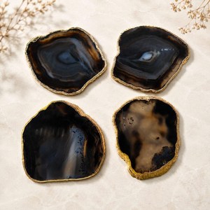 Natural Khayaldar Agate Stone <b>Coaster</b> with Gold Coating Luxury Gemstone <b>Drink</b> <b>Coaster</b> for Home Decor - Product Image 2