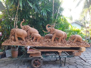 Sculpture d'éléphant en bois, artisanale, style Art déco, ornement autoportant, imperméable, décoration de jardin et de parc, toutes saisons - Product Image 5