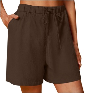 Shorts de sport d'été personnalisés pour femmes, taille haute élastique, coupe ajustée, 100% coton toile, pour la gym, l'entraînement et la course à pied - Product Image 1