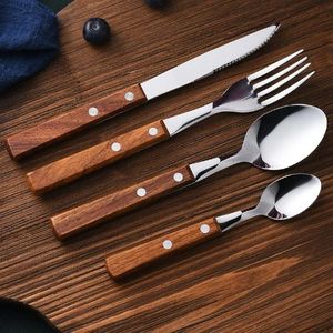 Ensemble de couverts de table en acier inoxydable avec manche en bois pour restaurant et fête - Vaisselle de luxe durable et écologique - Product Image 2