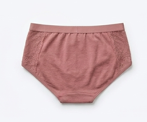 Women's Pink Lace Trim Cotton Spandex Brief <b>Underwear</b> Breathable Knitted Fabric Standard Fit - Product Image 2