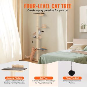 Mensola Galleggiante a Parete per Gatti e Cani a 4 Livelli, Capacità 40 Libbre, in Legno di Pino da 12 mm, con 4 Piattaforme per il Salto, per la Primavera - Product Image 2