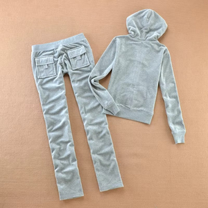Ensemble de survêtement en polaire à capuche pour femme, couleur unie, taille élastique, poches latérales, tenue décontractée d'été, antibactérien, 2 en 1 - Product Image 2