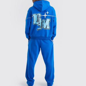 Conjunto de Sudadera con Capucha Azul Marino para Hombre, Corte Holgado, Forro Polar, Estampado de Letras, Chándal Informal con Bolsillo, Ropa de Otoño - Product Image 3
