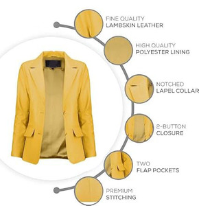 Wholesale High Quality Women's <b>Jackets</b> Yellow <b>Leather</b> <b>Blazer</b> Women OEM Genuine <b>Leather</b> Casual Coat Long Sleeves Custom Logo 2026 - Product Image 5