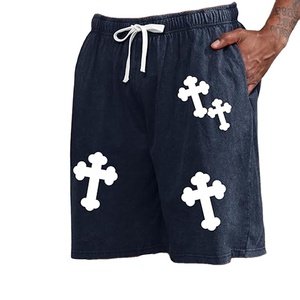 Shorts de survêtement personnalisés pour hommes, à cordon de serrage, coupe mi-longue, couleur unie, effet soleil délavé, délavé à l'acide, vintage, usé, en molleton 100% coton épais - Product Image 1