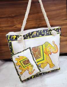 Beautiful Canvas Fabric Owl Evil Eye Rope Zipper Closure <b>Extra</b> <b>Large</b> Reusable <b>Printed</b> Tote Carry Bag OEM Wholesale Export India - Product Image 2
