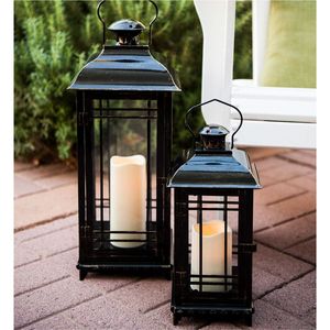 Lanterne décorative vintage en métal noir pour bougie, lanterne suspendue d'extérieur pour jardin, patio, mariage, fête, lot de 2 lanternes - Product Image 2