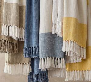 Manta Decorativa de Algodón 100% Tejida a Rayas con Borlas para Sofá, Manta Boho de Algodón Tejida a Rayas con Borlas para Sala de Estar - Product Image 6