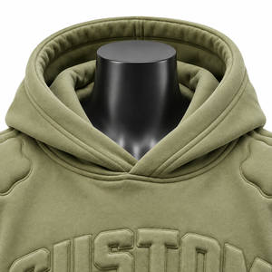 Sweat à capuche unisexe vert olive avec lettres 3D en relief, manches à motif os, streetwear, 100% coton, hiver - Product Image 3