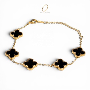 Bracelet unisexe tendance en acier inoxydable plaqué or avec zircon et trèfle à quatre feuilles, idéal pour mariage - Vente chaude en gros - Product Image 3