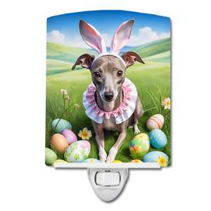 Galgo italiano Easter Egg Hunt Luz nocturna de cerámica Compacto Certificado UL para dormitorio Cocina 6x4x3 Cestas de almacenamiento multicolores - Product Image 1
