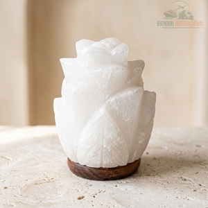 Lámpara de Sal de Cristal Blanco Tallada a Mano con Base de Madera, Decoración Romántica para el Hogar y Luz de Regalo - Product Image 6