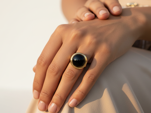 Onyx Cabochon Rings | 14K Gold Plated Brass Bezel Setting Bohemian Style - Product Image 2