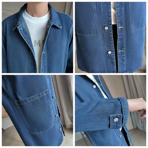 Veste longue coupe-vent en jean pour homme, printemps automne, décontractée, simple boutonnage, écologique, unie, ample, tendance, vêtement d'extérieur - Product Image 5