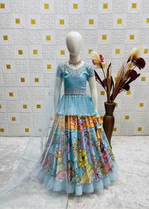 ชุดสาหรี่กะมีซแบบดั้งเดิมสำหรับเด็กผู้หญิงจาก NiMa Creations ผ้าชีนอน ความยาวระดับเข่า แห้งเร็ว เหมาะสำหรับงานแต่งงานและงานปาร์ตี้ สไตล์อินเดีย-ปากีสถาน ทรงปกติ - Product Image 5
