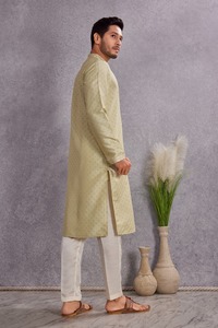 <b>Men's</b> Beige Cotton Traditional Indian Pakistani Breathable Quick Dry Party Casual Wear Regular Fit Ankle-Length <b>Kurta</b> Adults All - Product Image 4