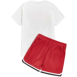 ชุดกีฬาสำหรับผู้ชายชุดวิ่งพิมพ์ลายตัวอักษรมีเชือกผูกเอวกางเกงขาสั้นสีล้วนสำหรับใส่วิ่ง - Product Image 2