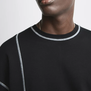 Camiseta de Hombre Personalizada de Algodón Tejido con Cuatro Agujas y Seis Hilos, de Cuello Redondo, Hombros Caídos, de Secado Rápido, con Contraste de Color y Talla Grande - Product Image 4
