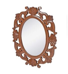 Handcrafted Oval Floral Carved Wooden <b>Wall</b> <b>Mirror</b> Decorative Vintage Accent <b>Mirror</b> for Home Decor - Product Image 1