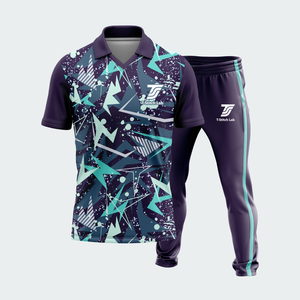 Ensemble d'uniformes de cricket personnalisés avec nom d'équipe imprimé par sublimation, 100 % polyester, unisexe, taille élastique, manches courtes, col rabattu - Product Image 1