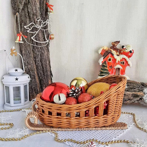 Christmas Basket Rattan Wicker Sleigh Home Decor Holiday Fruit Basket Gift <b>Candy</b> Basket - Product Image 4
