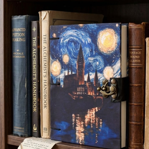 <b>A5</b> Fantasy Castle Handmade Paper Journal | Eco Friendly Hardcover Lock Diary with Night Sky Artwork Design Gift Set for Journals - Product Image 5