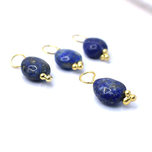 Natural Lapis Lazuli Tumble Pendant Smooth 8 to 10mm Gemstone <b>Charm</b> Dainty Necklace Earring Jewelry - Product Image 6