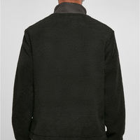 Veste en polaire noire unisexe, style zippé, doublure en sherpa doux, panneau en nylon, col montant, manches longues, veste d'extérieur chaude avec logo brodé