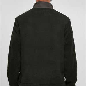 Unisex Black Fleece <b>Jacket</b> Zip Style Soft Sherpa Nylon Panel Stand Collar Long Sleeve Warm Outerwear <b>Jacket</b> With Embroidery Logo - Product Image 4