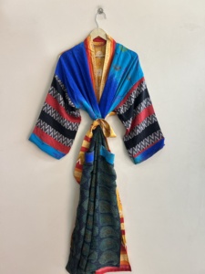 Bata Kimono Larga de Algodón Tejido para Mujer, Manga Larga, Estampado Floral, Ropa de Dormir Informal, Bata de Verano - Product Image 2