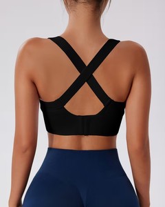 Women Criss <b>Cross</b> Sports Bra | High Impact Hook and Eye Back Closure Gym <b>Top</b> | Polyester Spandex Adjustable Workout Bralette - Product Image 1