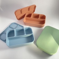Boîte à lunch en silicone à 4 compartiments de 1200 ml - Anti-fuite - Compatible micro-ondes - Réchauffable - Écologique - Plateau bento de qualité alimentaire pour enfants