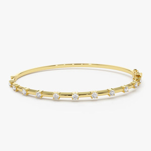 Yellow Gold Station Lab Grown Diamond <b>Bangle</b> <b>Bracelet</b> - Product Image 3