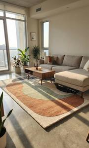 Modern Abstract Wave <b>Block</b> Wool Anti-Slip Medium Pile Area Rug Soft Tufted Cotton Canvas Backing Terracotta Sage Green Cream - Product Image 4